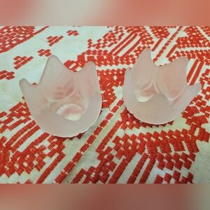 PartyLite White Lotus Blossom Frosted Glass Votives Pair